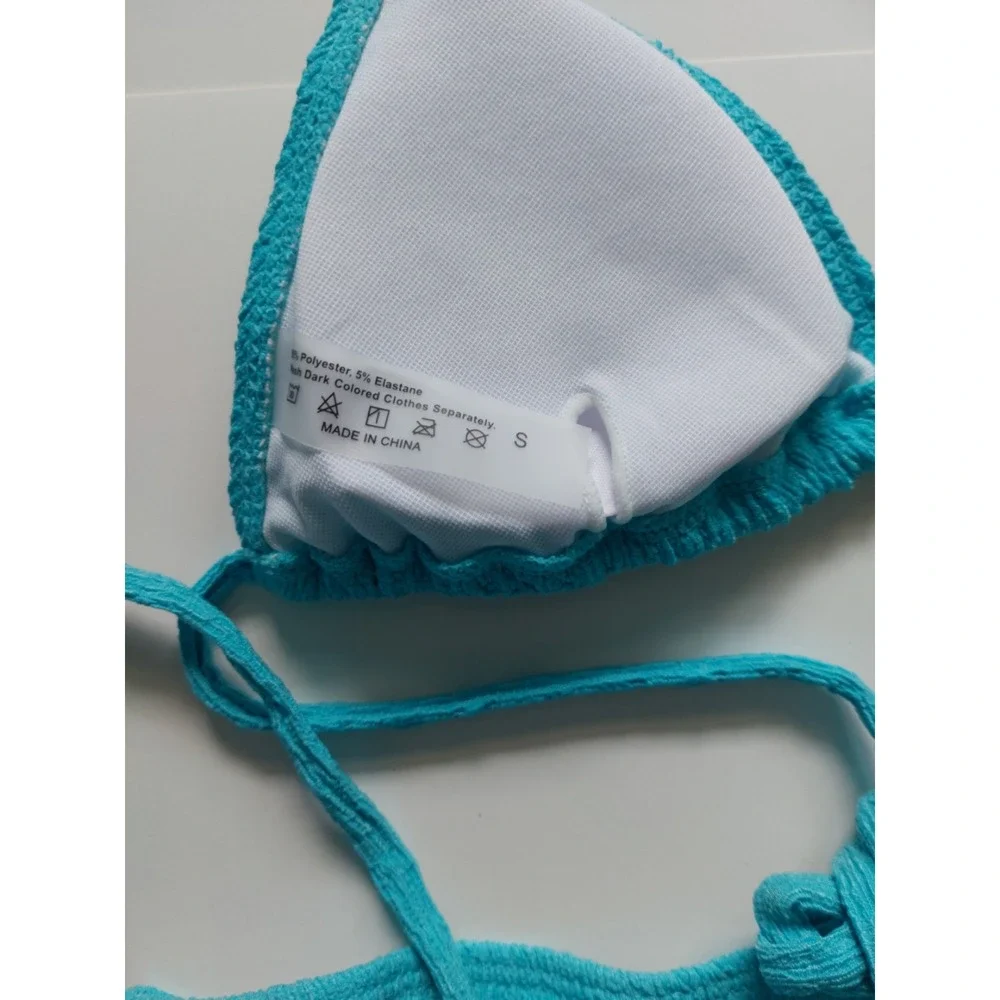Women's 3‎ Piece Textured High Cut Halter Triangle Bikini Swimsuit Mint size S